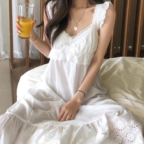 (당일발송) 나시 레이스 원피스 사계절 잠옷 파자마 홈웨어 (1color)