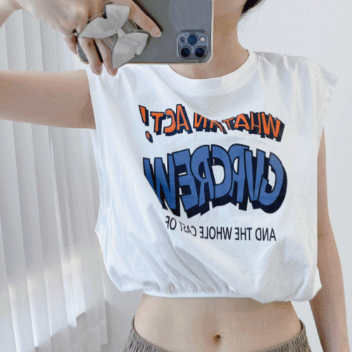 [핫아이템] 레터링 뒷트임 민소매 나시 크롭 티셔츠 여름 바캉스 비치웨어 (3color)