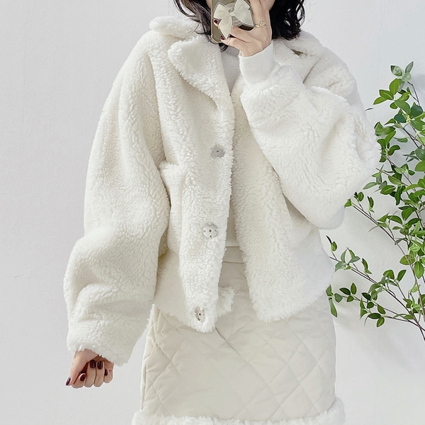 (당일발송) 리얼 양털 자켓 여성 겨울 크롭 숏 재킷 (1color)