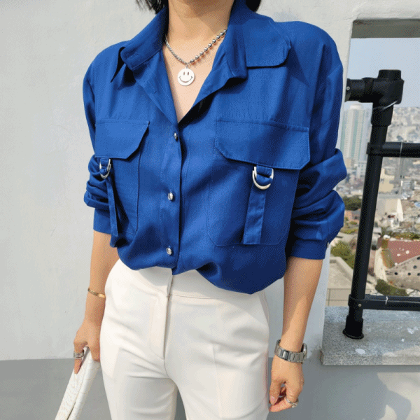 루즈핏 버클 포켓 카라 여성 유니크 남방 셔츠 (2color)