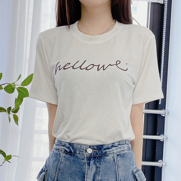 가볍고 편한 기본 베이직 라운드넥 레터링 반팔 여성 티셔츠 (2color)