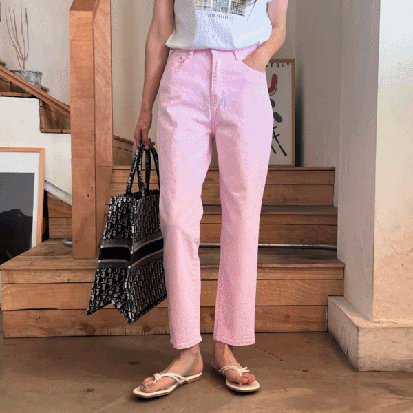 여름 보이핏 면 핑크 바지 스판 팬츠 (1color)