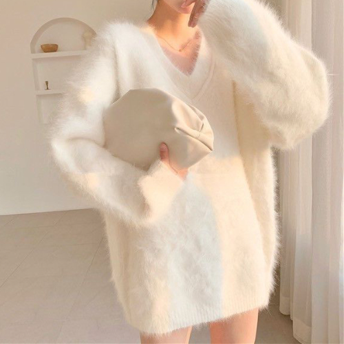 박시한 루즈핏 앙고라 퍼 겨울 니트 스웨터 (4color)