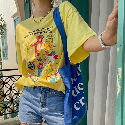 빅사이즈 루즈핏 박스티 캐릭터 여름 반팔 티셔츠 (3color)