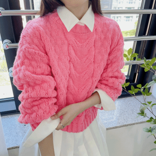 기본 베이직 크롭 꽈배기 간절기 니트 가을 스웨터 (5color)