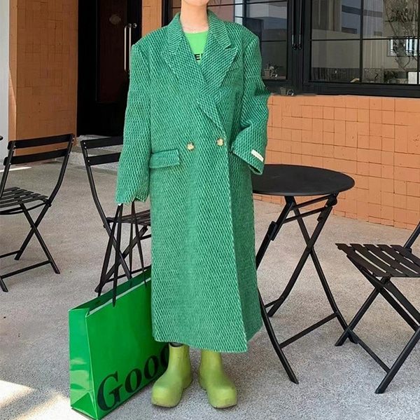 여성 겨울 체크 핸드메이드 울 코트 (2color)