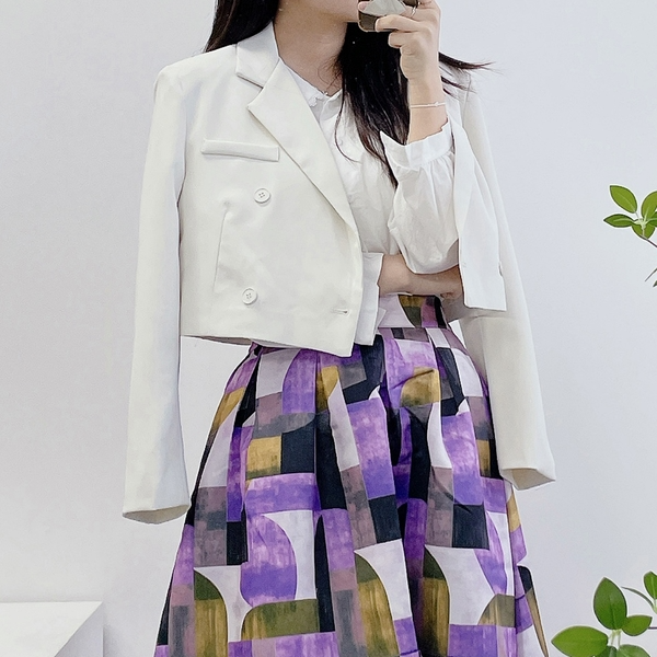 베이직 여성 세미 정장 크롭 자켓 더블 숏 재킷 (3color)