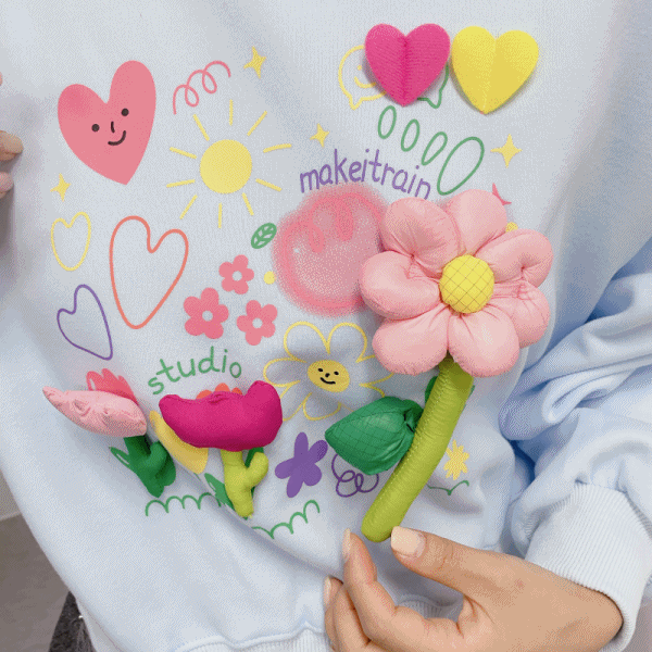 러블리한 입체 플라워 꽃 패치 맨투맨 여성 티셔츠 (4color)