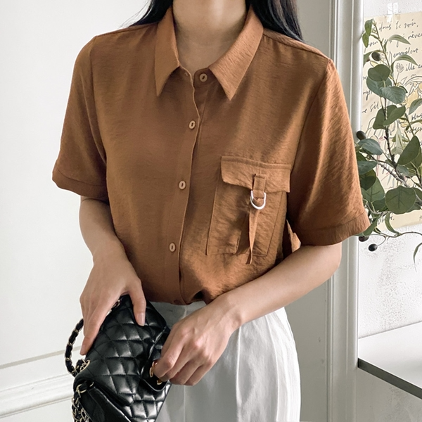 베이직 여성 여름 포켓 카라 반팔 남방 셔츠 (3color)